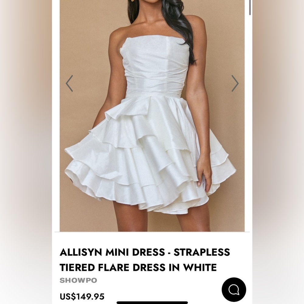 SHOWPO ALLISYN MINI DRESS - STRAPLESS TIERED FLARE DRESS IN WHITE